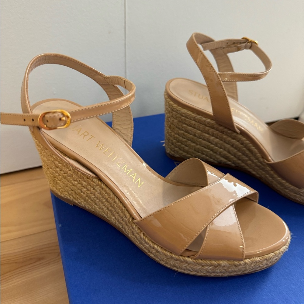 Stuart Weitzman Espadrille Patent Wedge Sandal